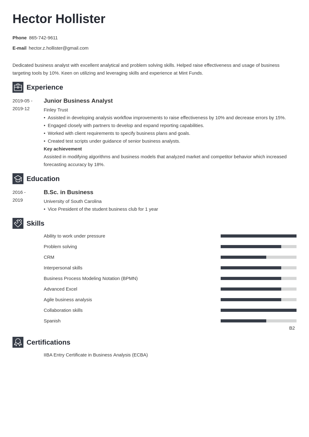 Entry Level Business Analyst Resume Examples & Guide