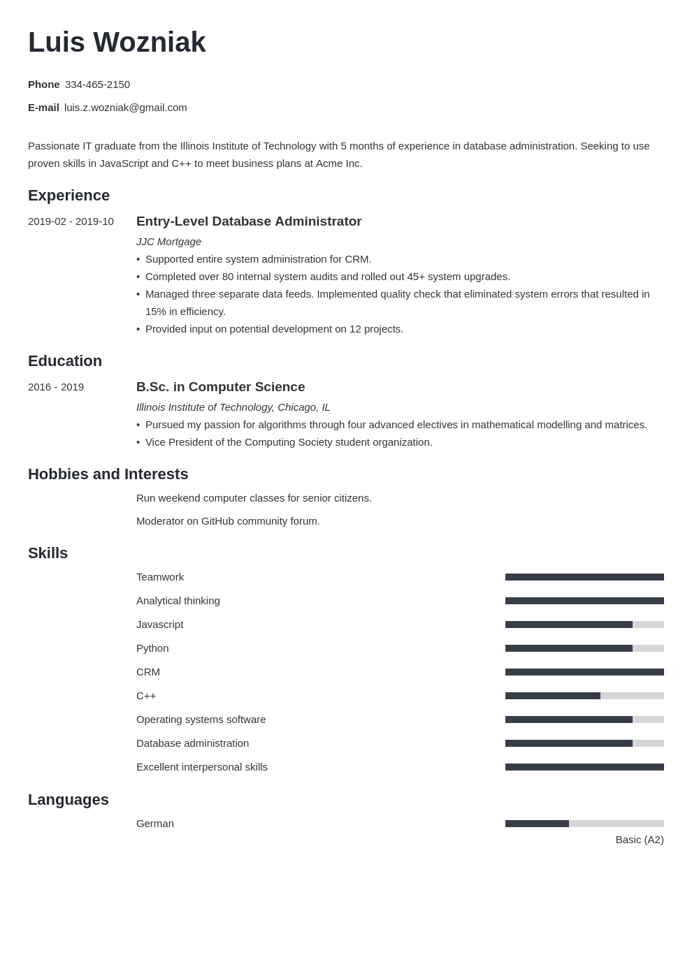 entry level it job resume example