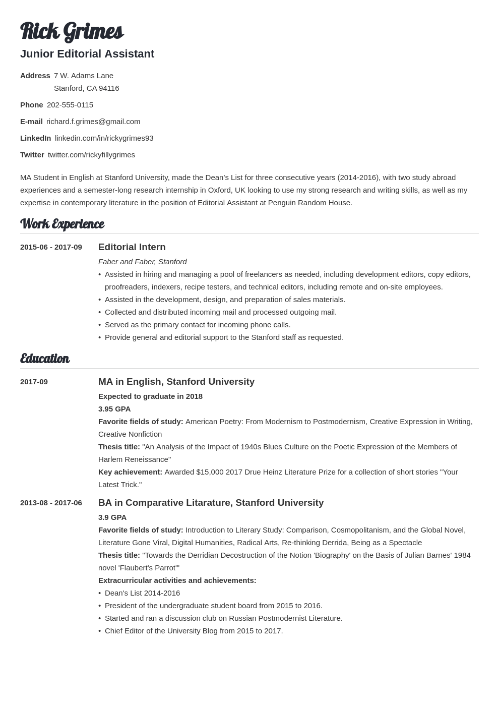 resume for entry level design