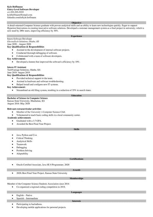 Entry level resume example