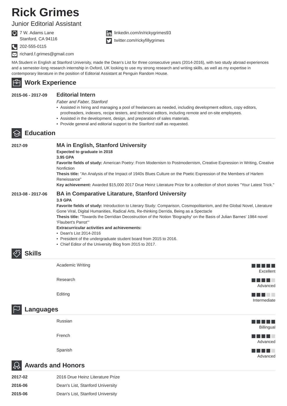 resume headline examples for entry level