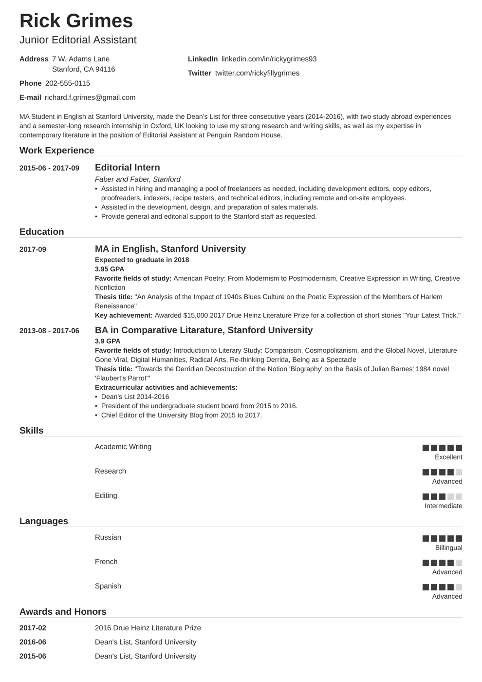 general beginner summary for resume