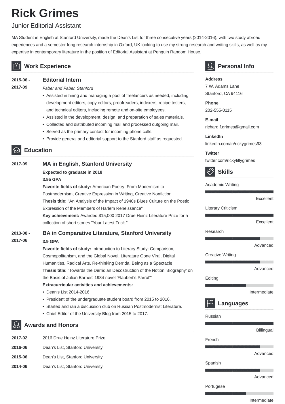 Resume summary examples entry level