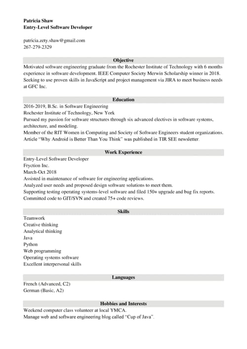 entry-level software engineer resume templates