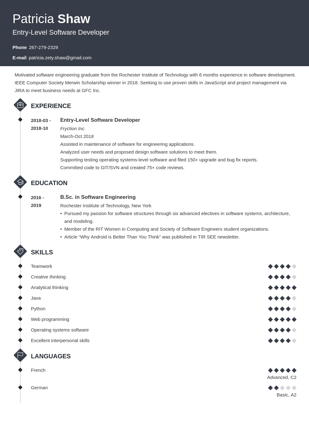 EntryLevel Software Engineer Resume Sample & Guide