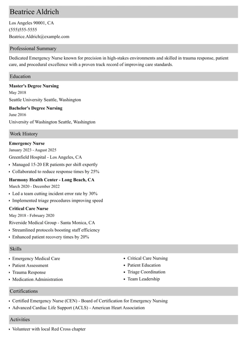 sample resume example