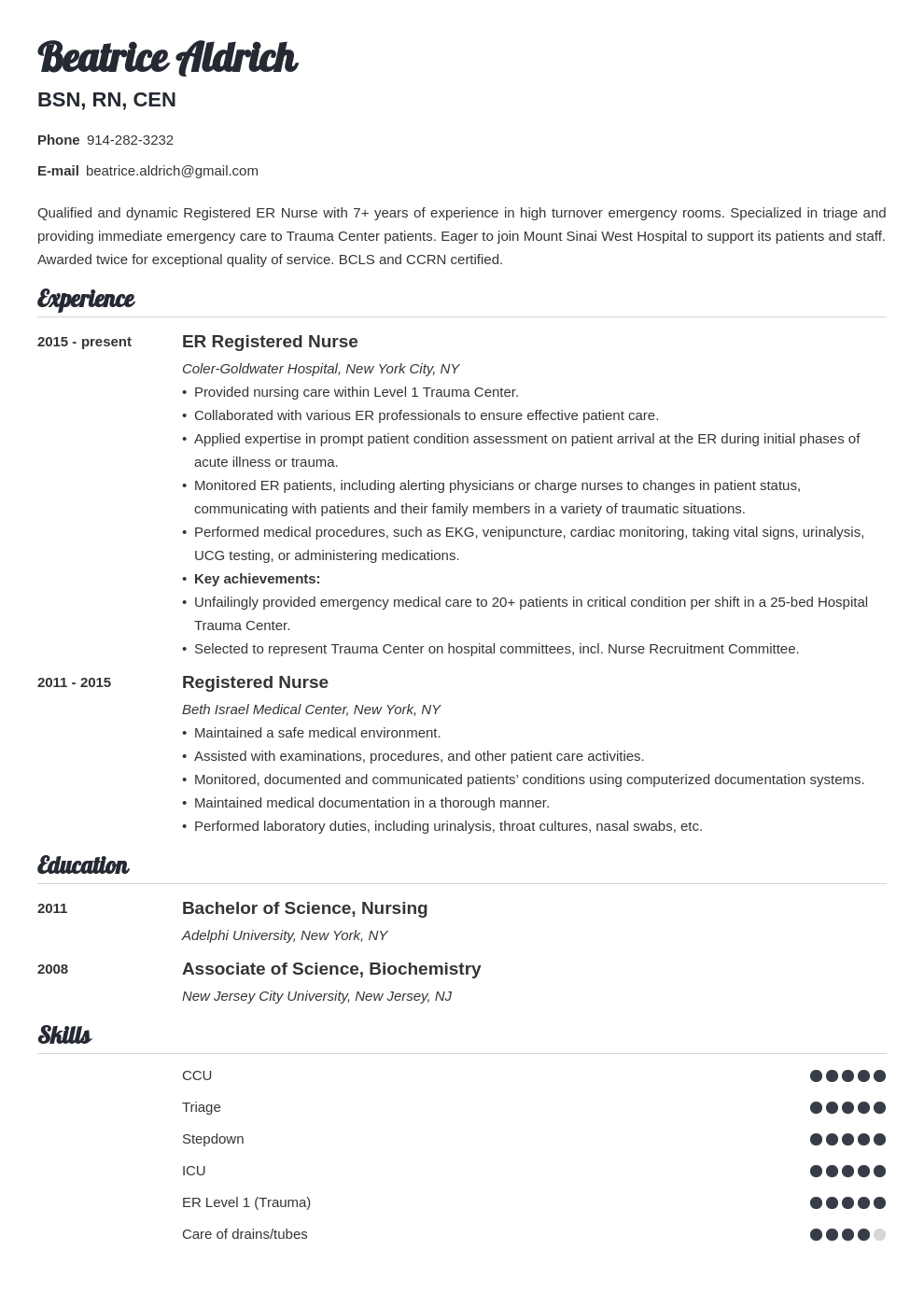 er nurse resume example template valera