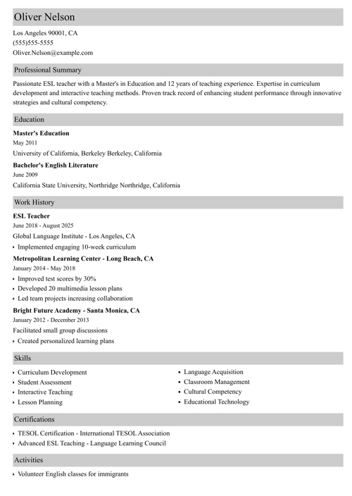 sample resume example
