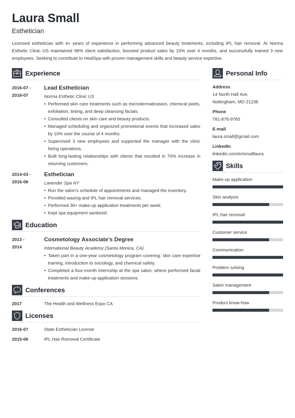 esthetician resume example template vibes