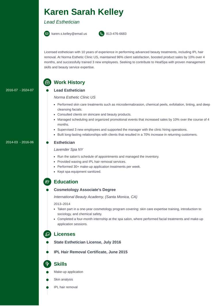 Concept resume template for estheticians