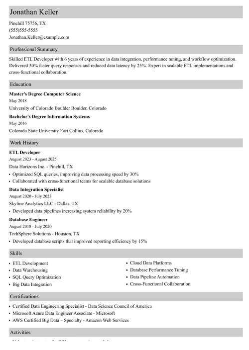 etl developer resume example