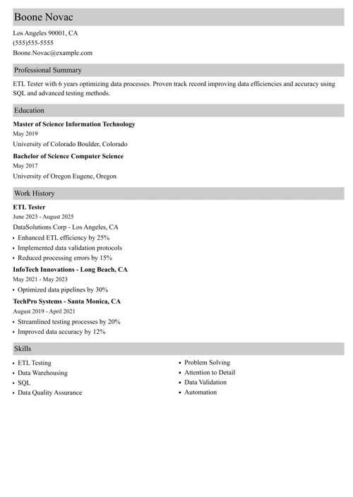 etl tester resume example