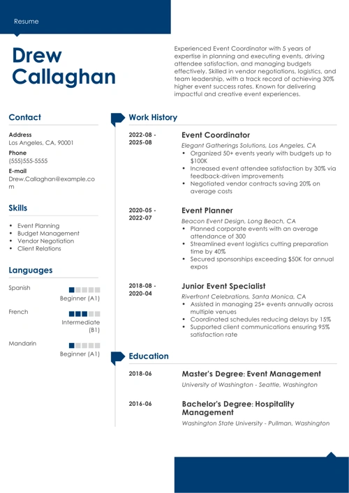 event coordinator resume example