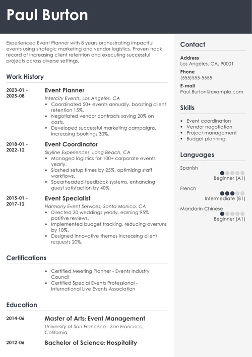 Event planner resume example