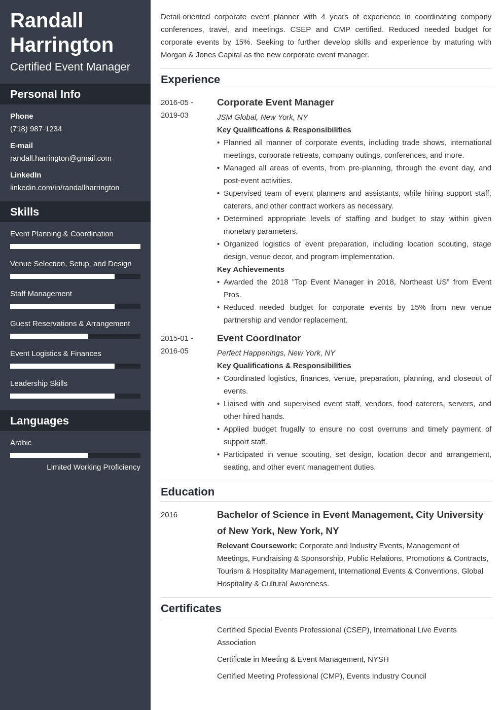 event manager resume example template cascade