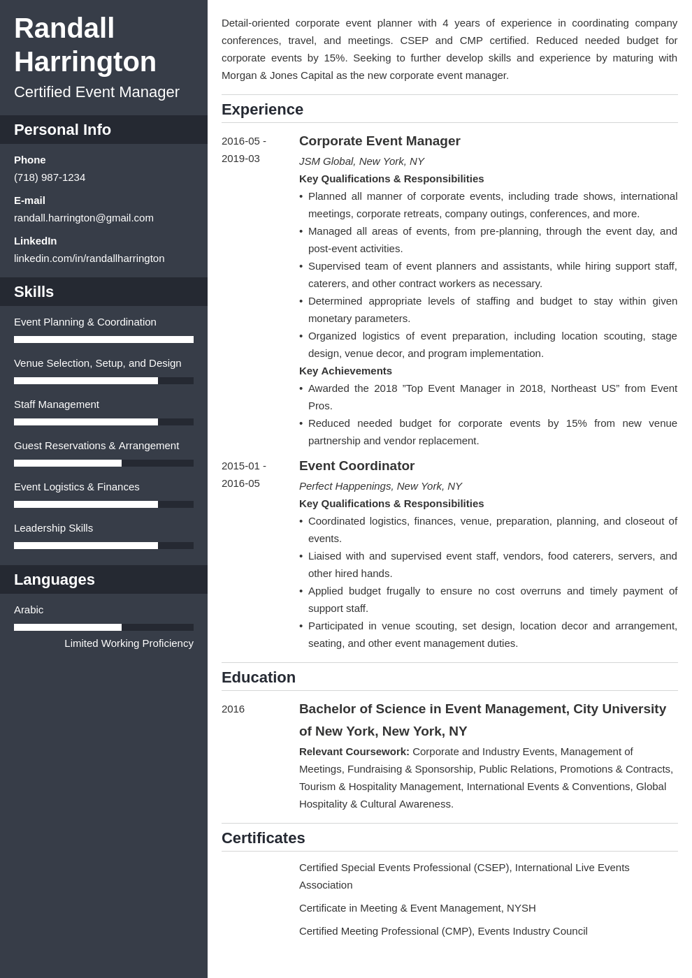 summary for event resume