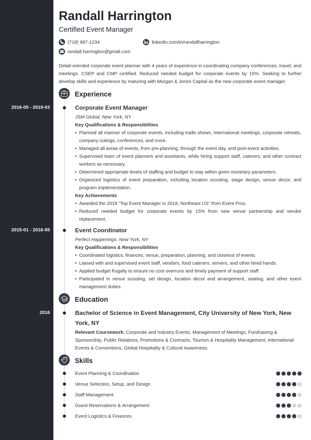 Event Manager Resume Sample Template Guide 