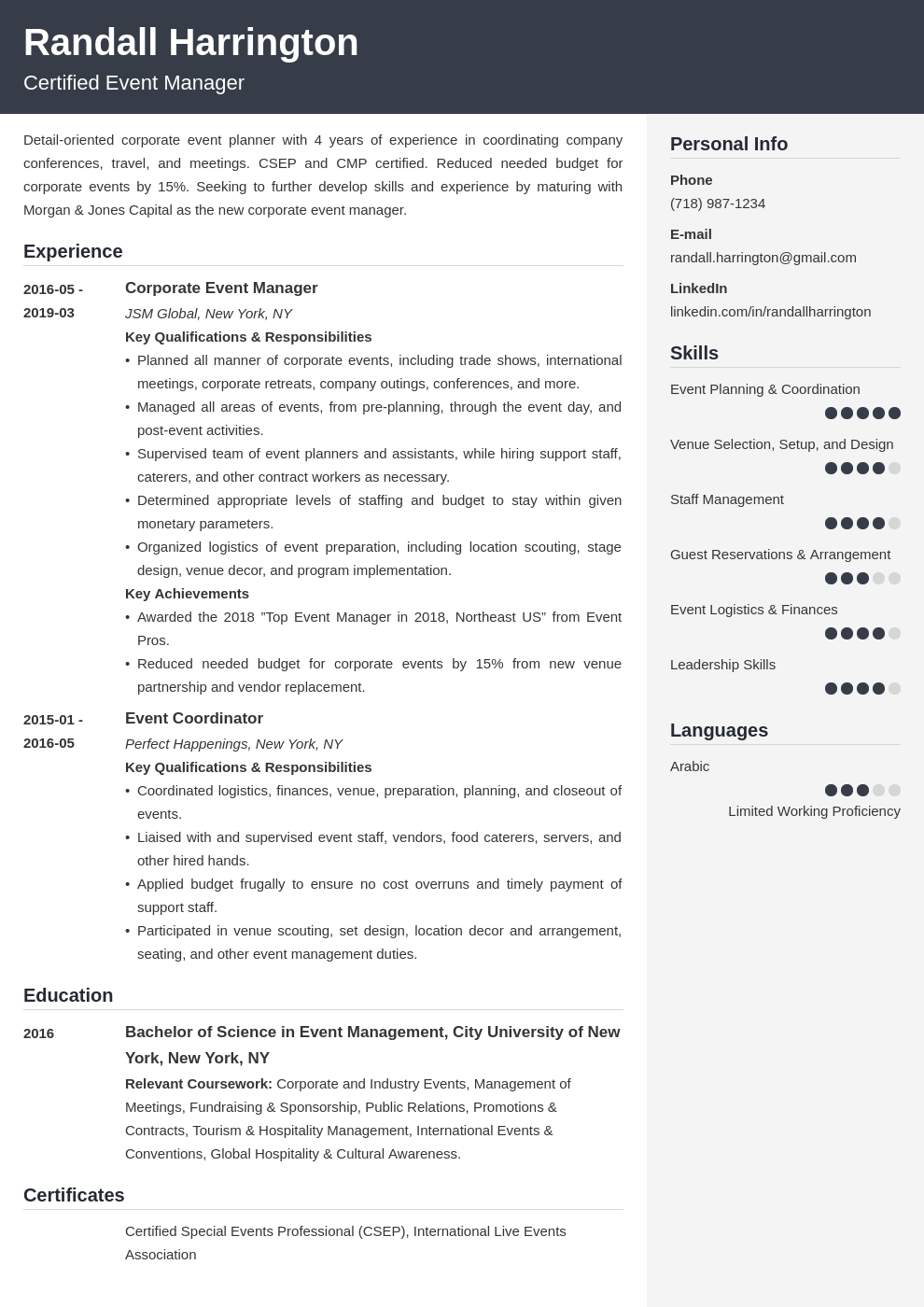 event manager resume example template cubic