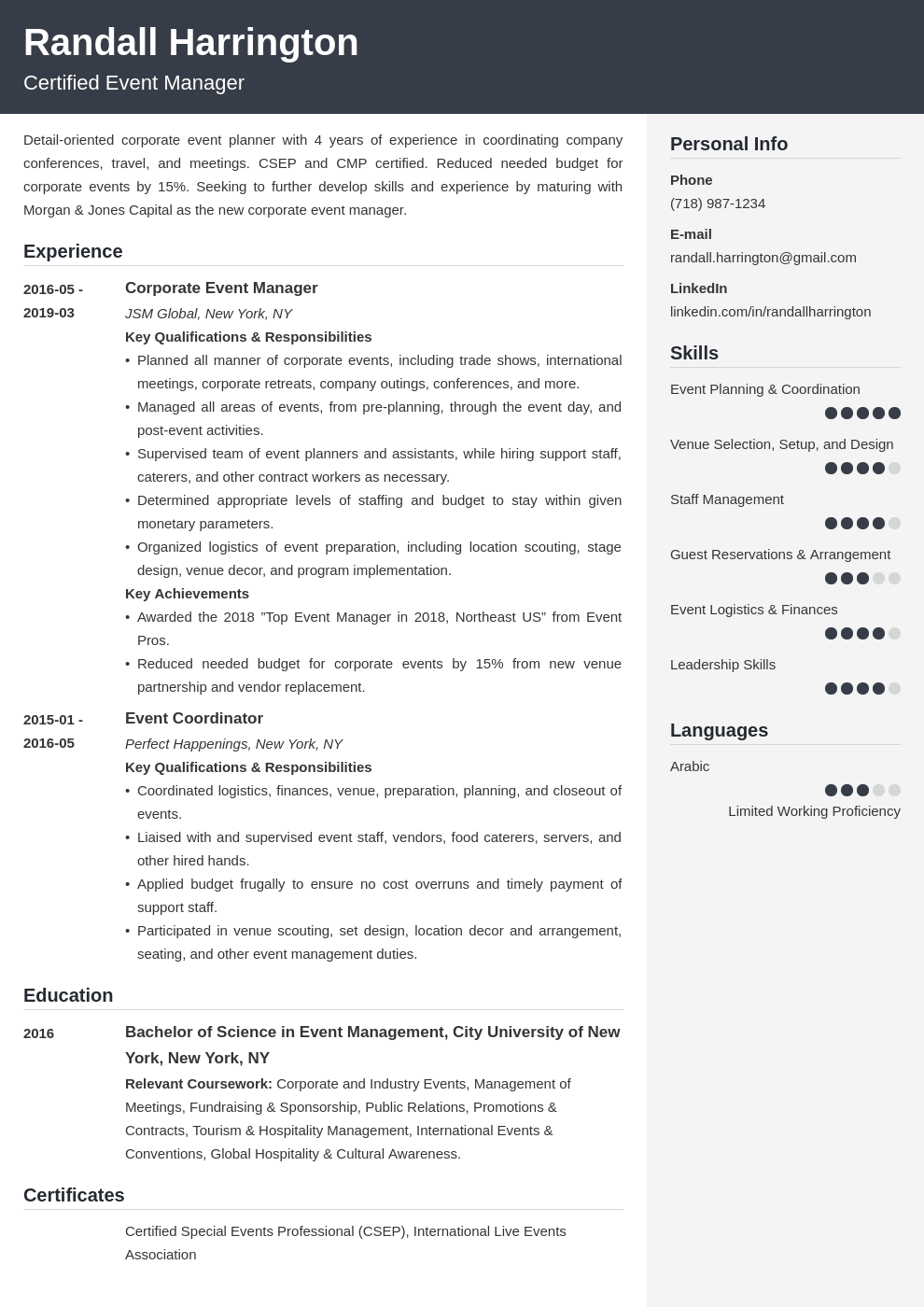 Event Manager Resume Sample Template Guide 