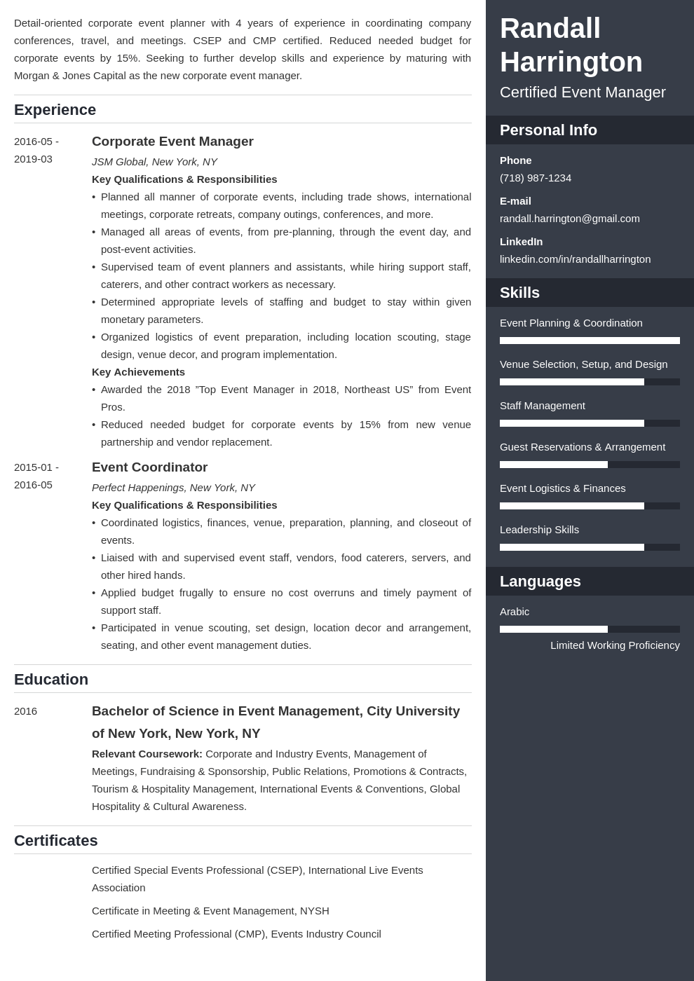 event manager resume example template enfold