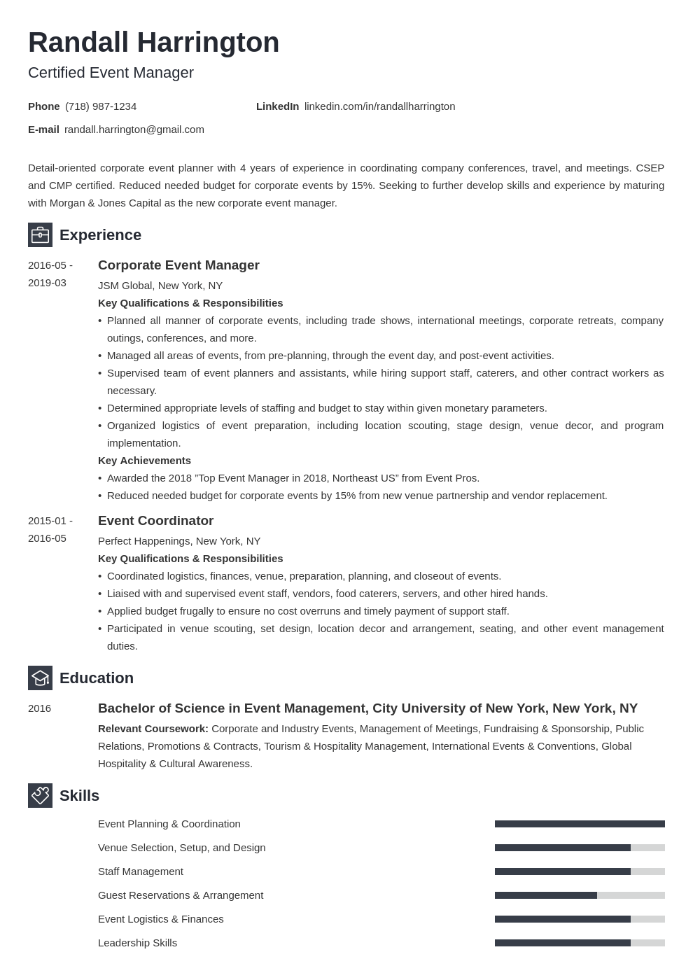 Event Management Resume Example Passahello