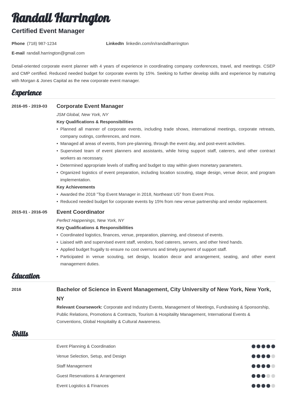 Event Manager Resume Sample Template Guide 