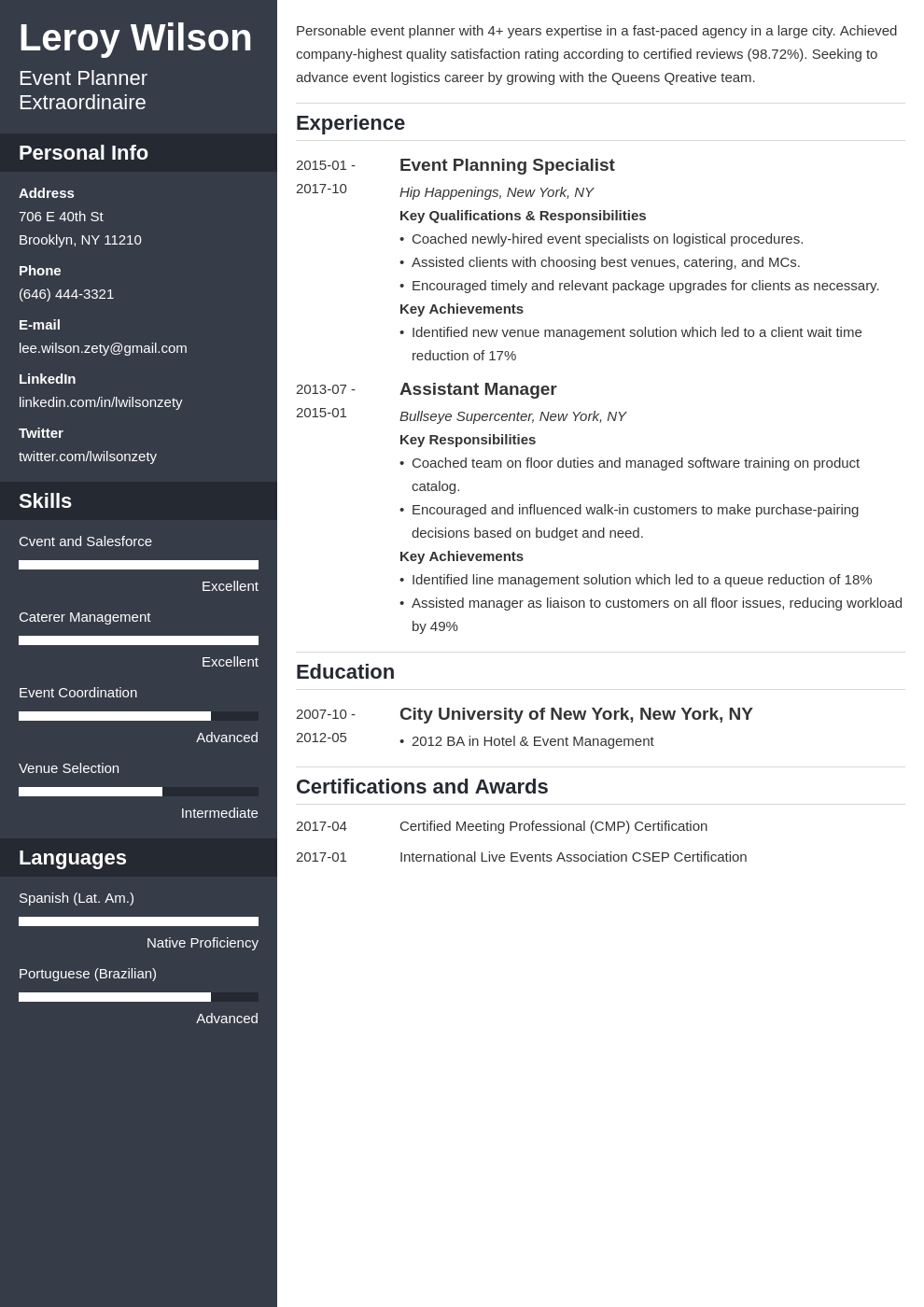 event planner resume example template cascade