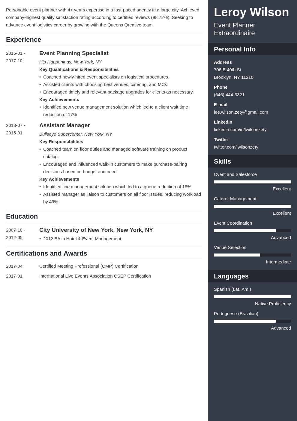 event planner resume example template enfold