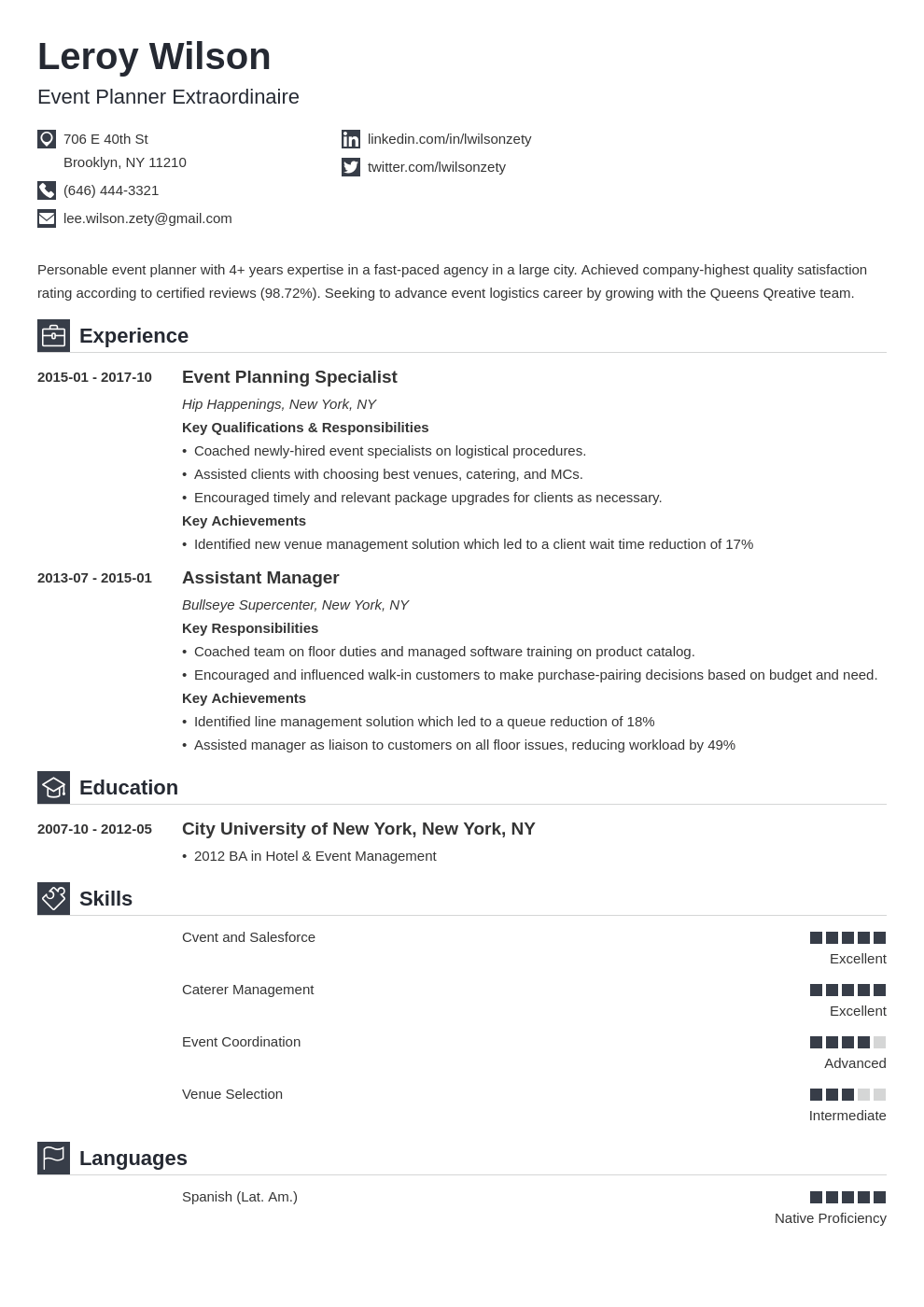 event planner resume example template iconic
