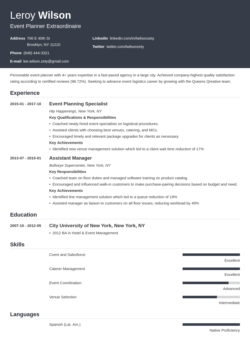 event planner resume example template influx