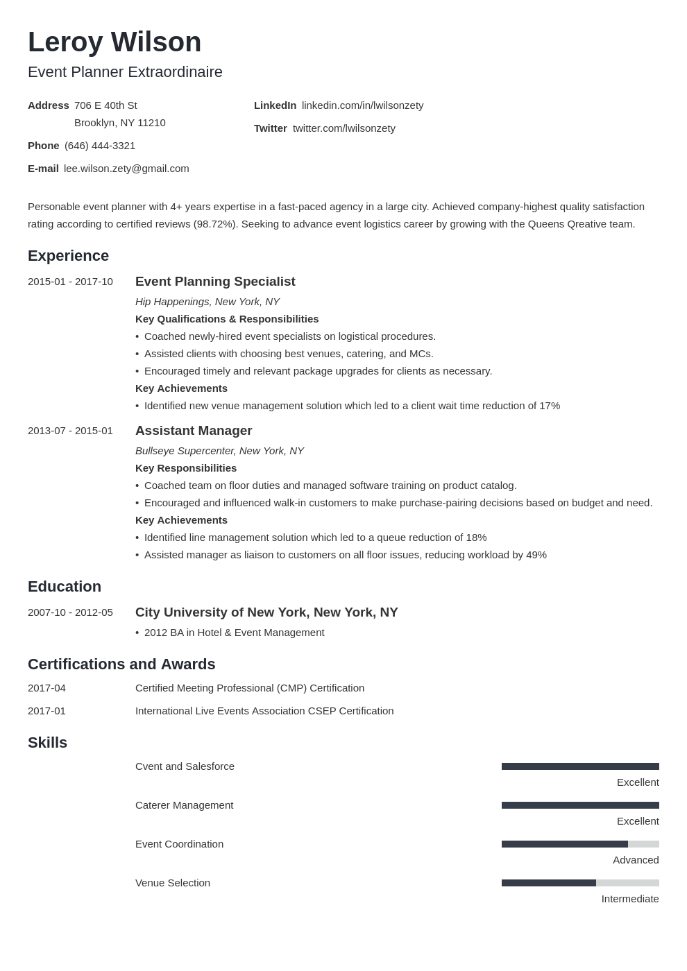 Event Planner Resume Sample Job Description