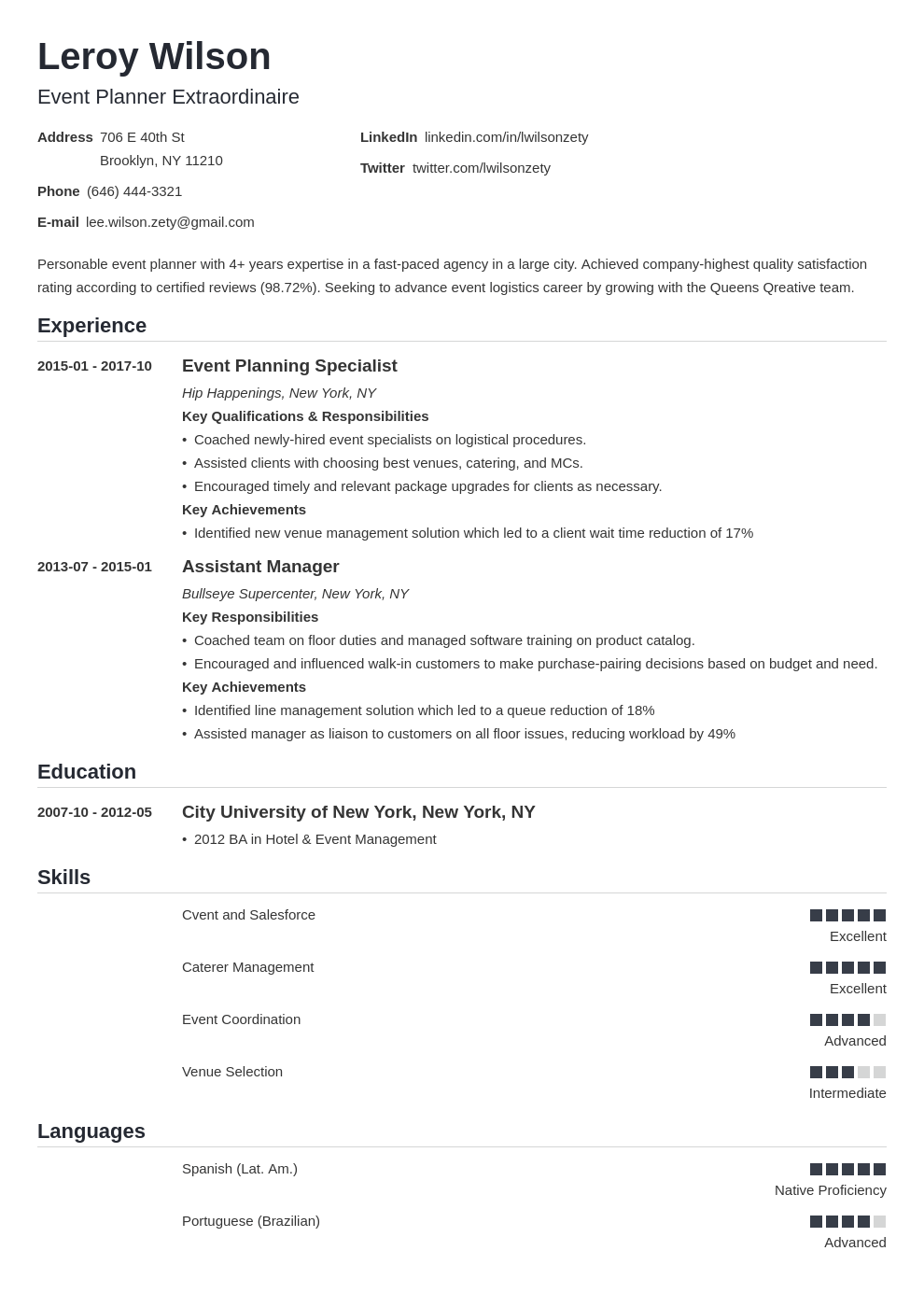 event planner resume example template nanica