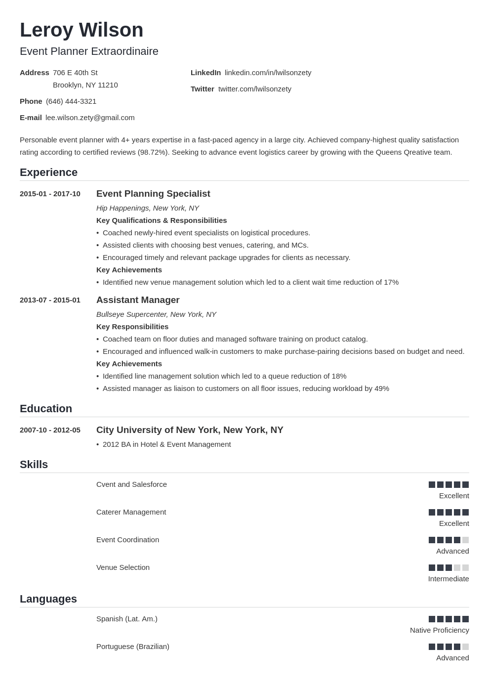 Event Planner Resume Sample Job Description