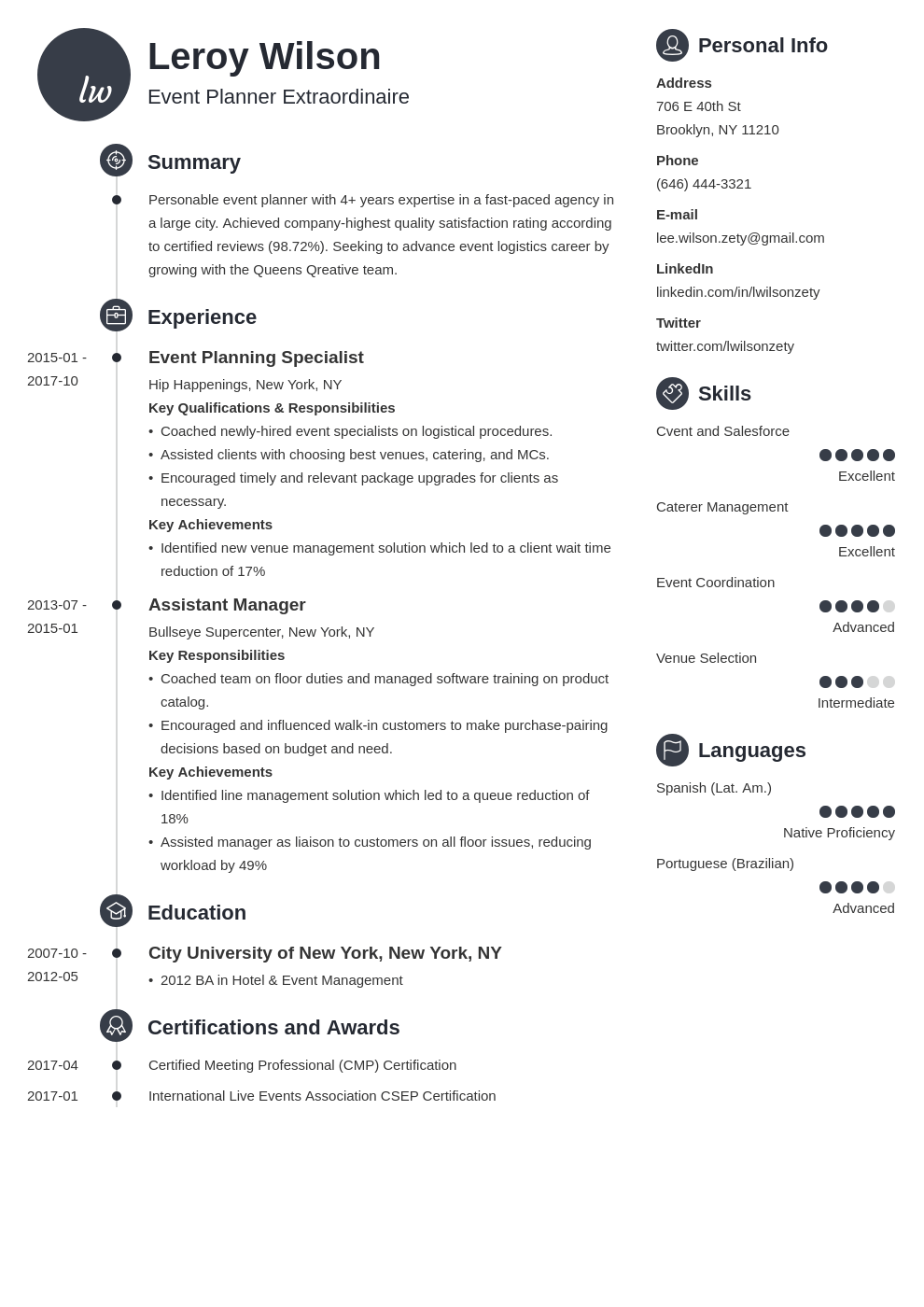 event planner resume example template primo