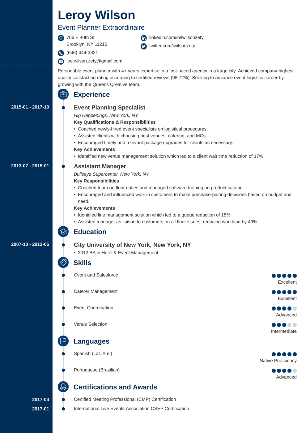 event manager job description sample