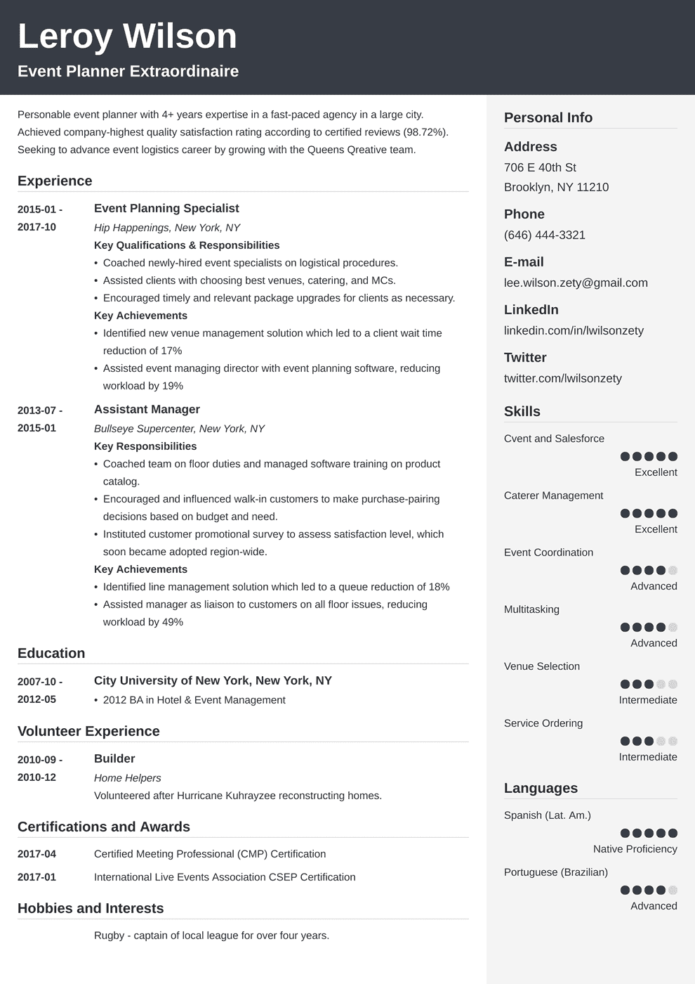 Event Planner Resume Sample Job Description