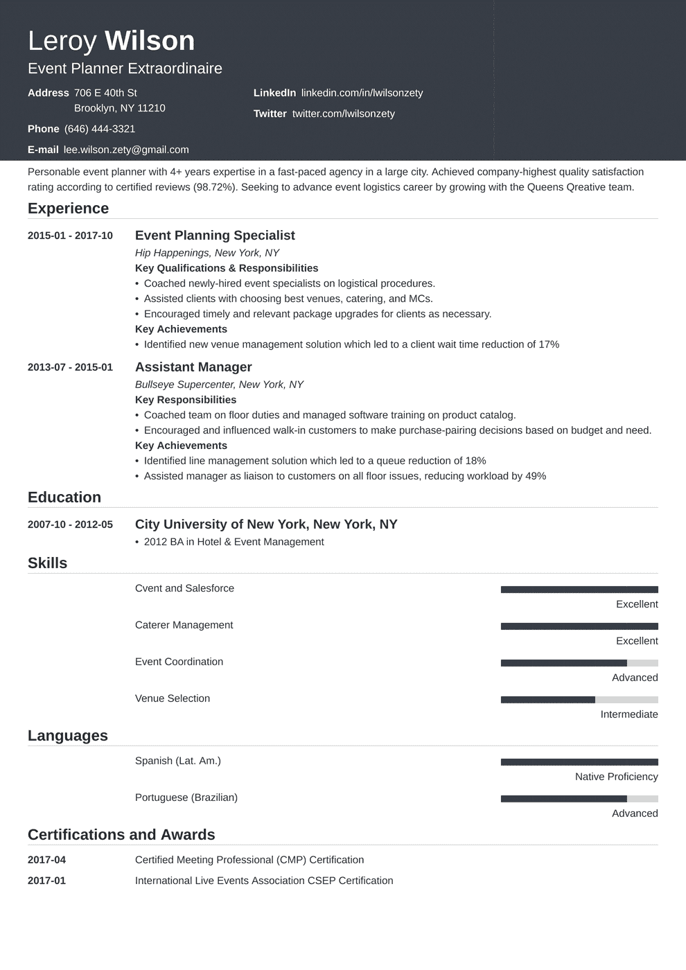Event Planner Resume Sample Job Description