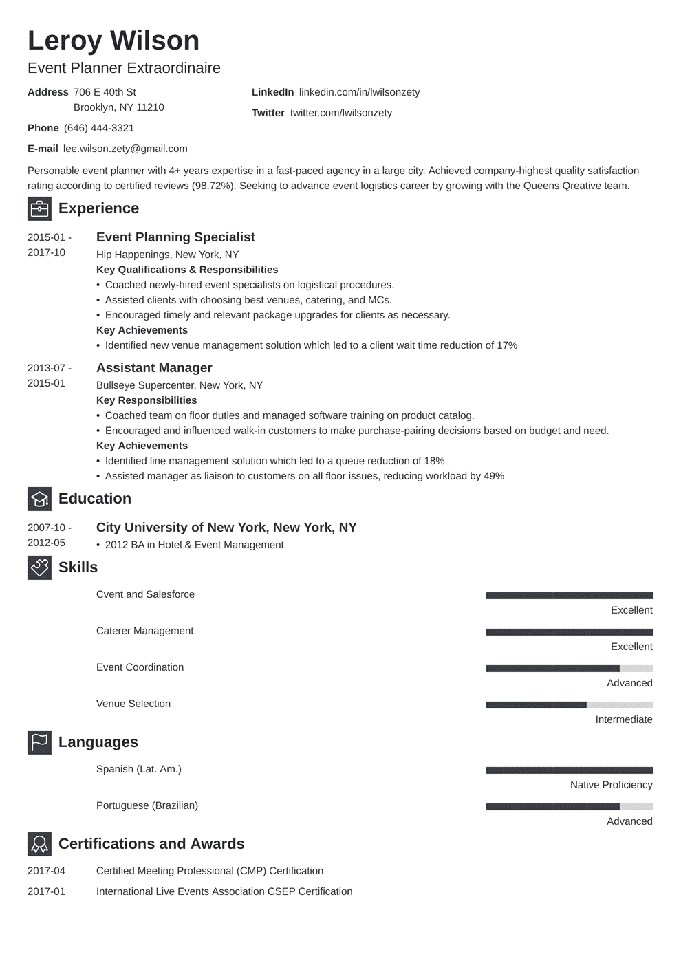 Event Organizer Resume Sample Master of Template Document