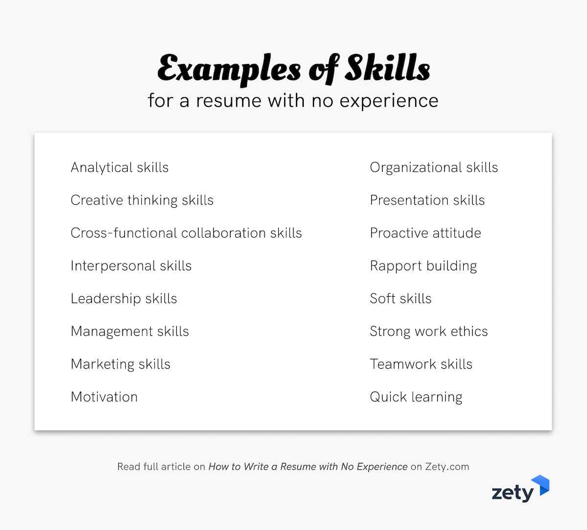 examples of skills for a resume with no experience