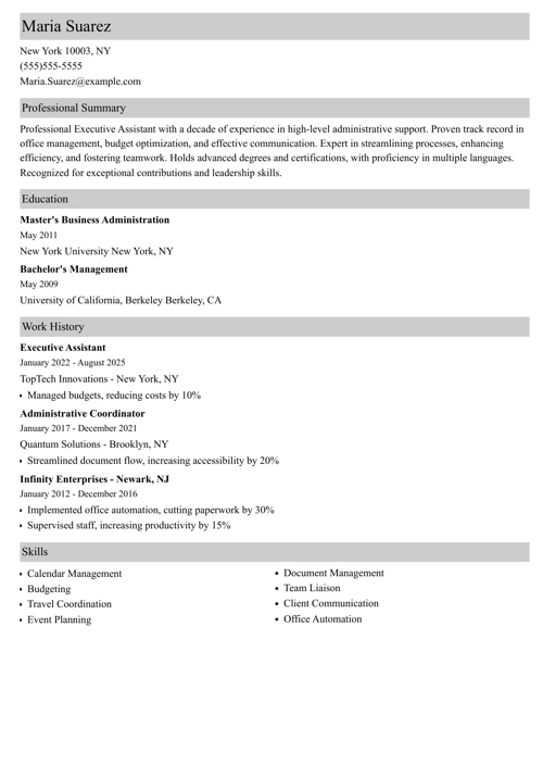 Executive assistant resume examples