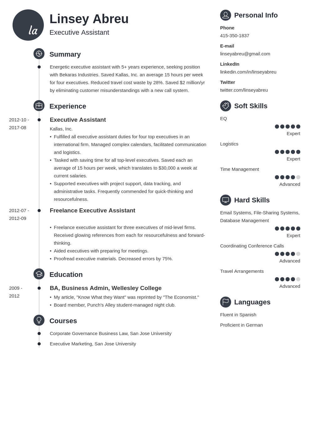 resume objective statement examples for executive assistant