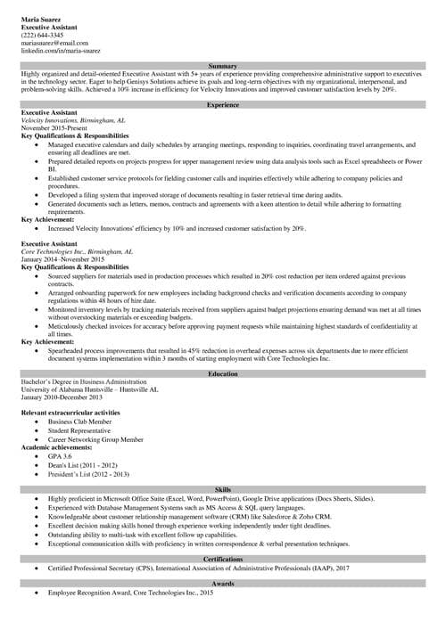 Executive assistant resume examples