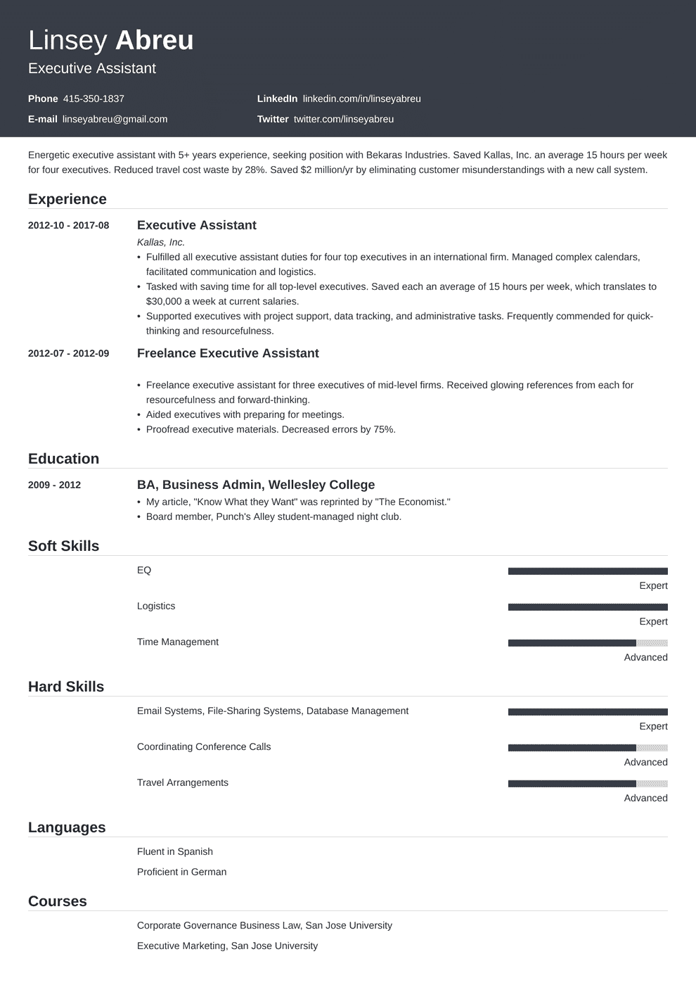 Executive Assistant Resume Sample Complete Guide 20 Examples