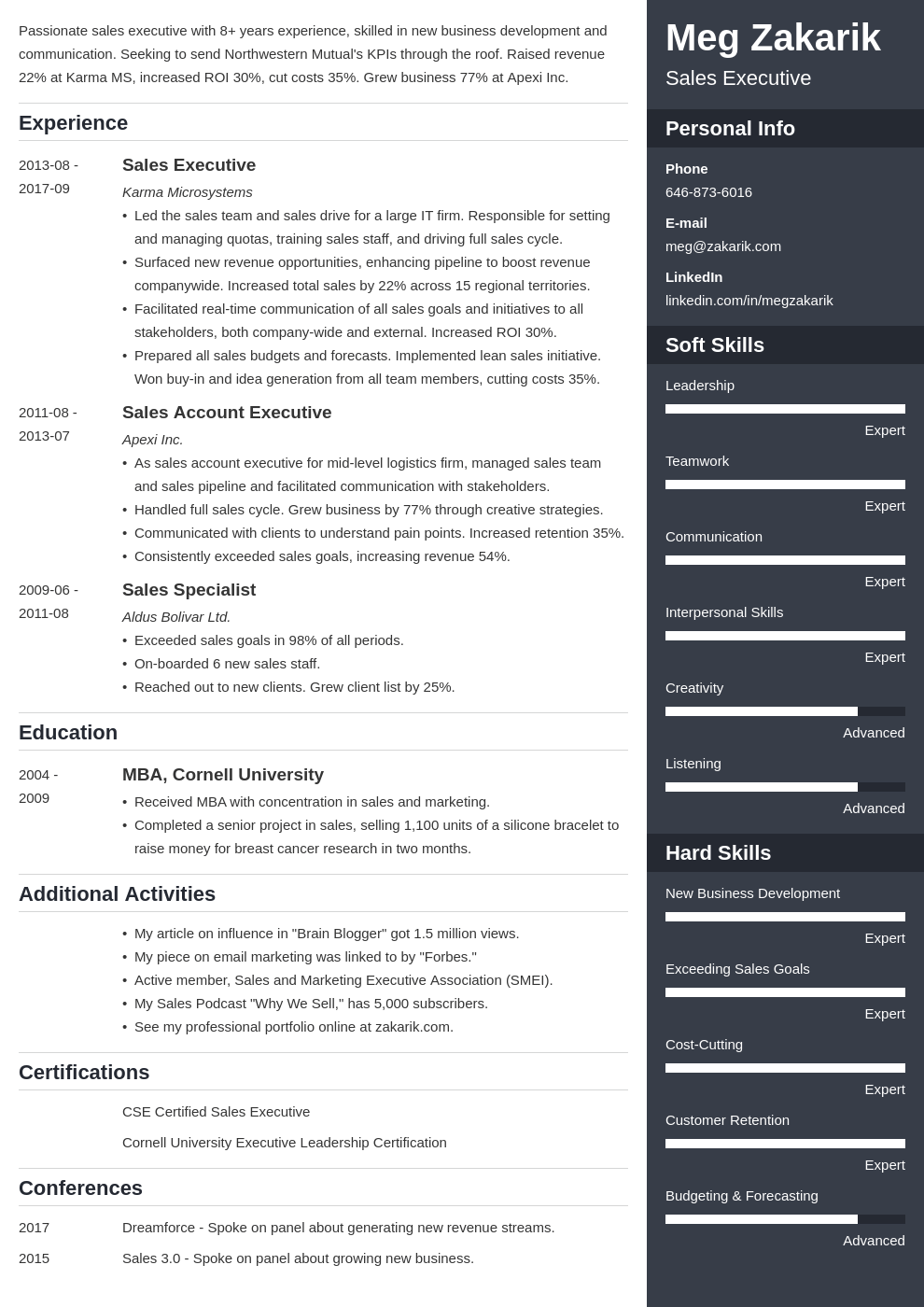executive resume example template enfold