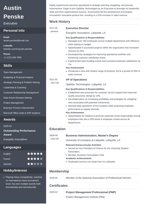 Executive resume example