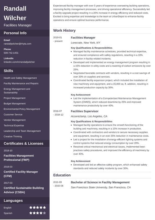 facility manager resume example