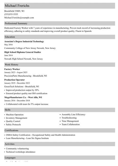 factory worker resume example