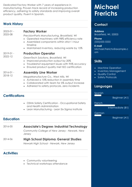 factory worker resume example