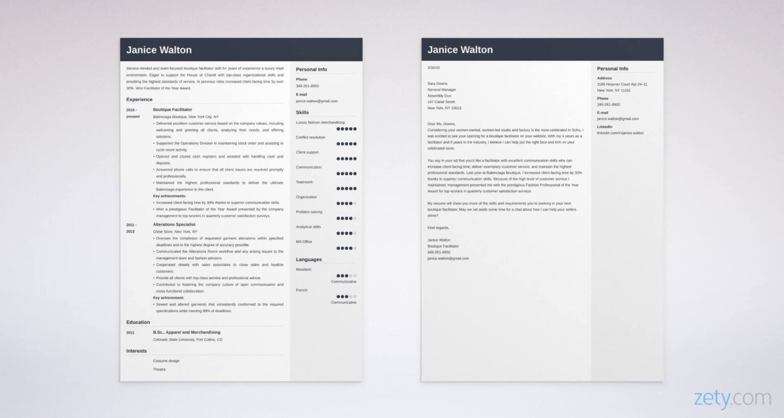 fashion resume and cover letter set