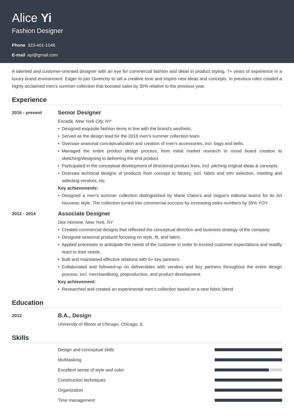 fashion designer resume example template influx